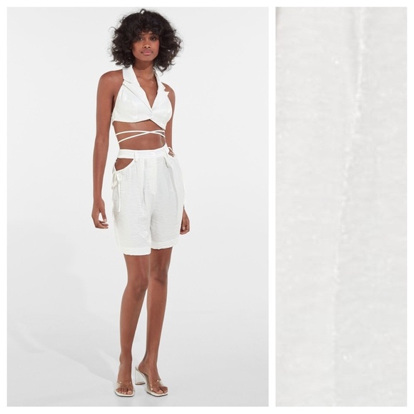 🌹NWT. Bershke White Shiny Bermuda Shorts with Cut-Out Details. Size L. - Picture 1 of 10
